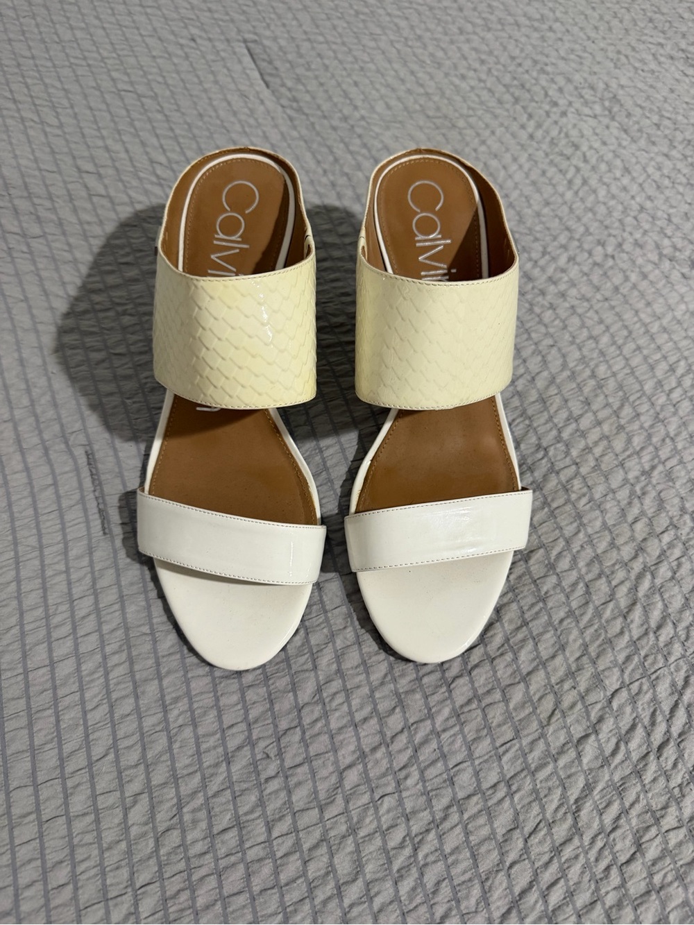 Calvin Klein Women's White and Cream Healed Slide Sandals
